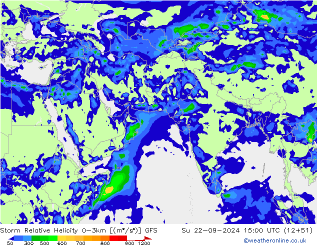 Storm Relative Helicity GFS nie. 22.09.2024 15 UTC