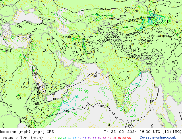 Isotachs (mph) GFS gio 26.09.2024 18 UTC