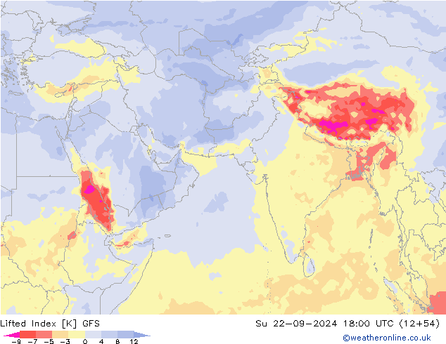 Lifted Index GFS nie. 22.09.2024 18 UTC