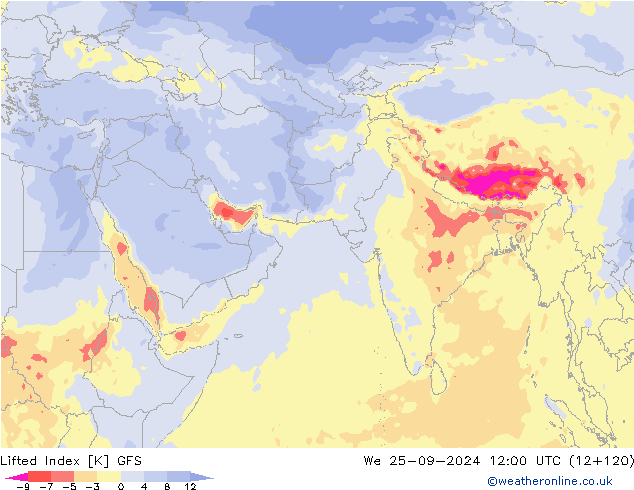 Lifted Index GFS mié 25.09.2024 12 UTC