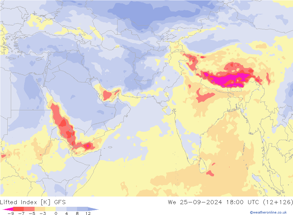 Lifted Index GFS ср 25.09.2024 18 UTC