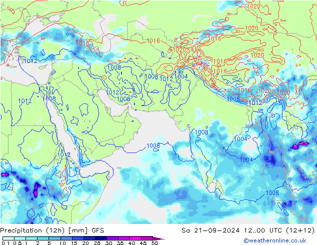 осадки (12h) GFS сб 21.09.2024 00 UTC