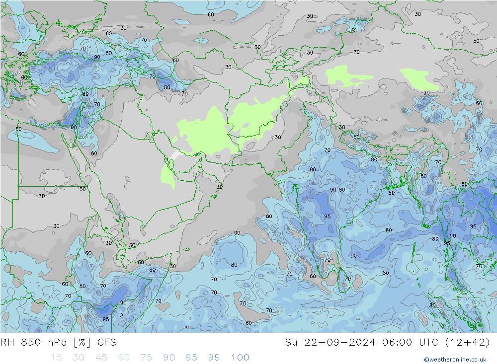 RH 850 hPa GFS Ne 22.09.2024 06 UTC