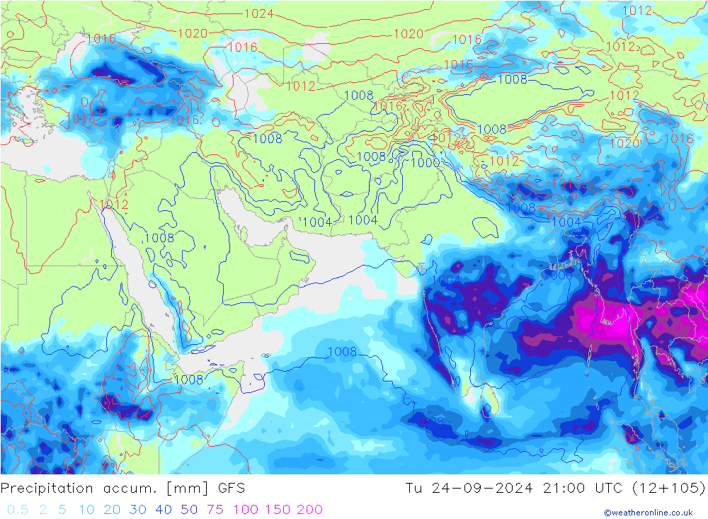 Precipitation accum. GFS вт 24.09.2024 21 UTC