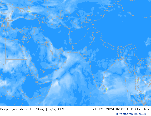 Deep layer shear (0-1km) GFS Sáb 21.09.2024 06 UTC