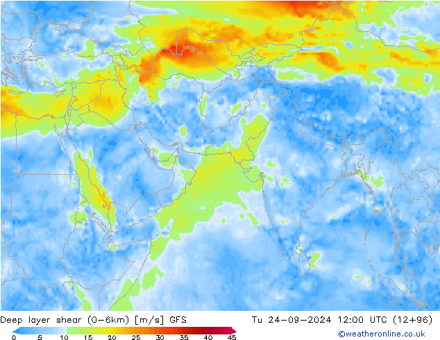 Deep layer shear (0-6km) GFS Сентябрь 2024