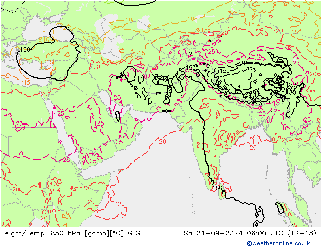 Height/Temp. 850 hPa GFS Sa 21.09.2024 06 UTC