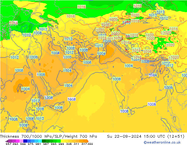 Thck 700-1000 hPa GFS Ne 22.09.2024 15 UTC