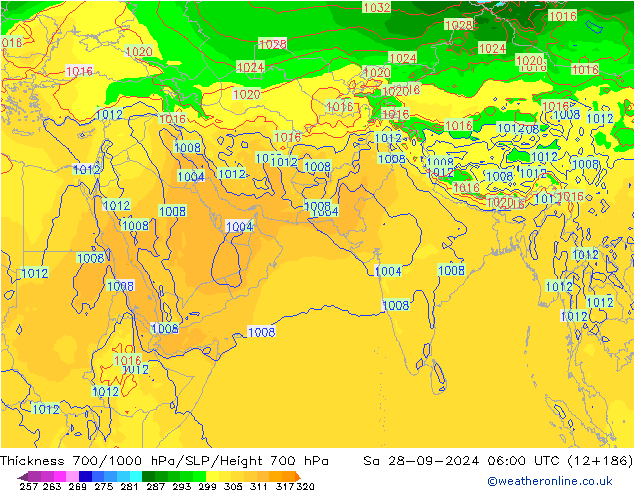 Thck 700-1000 hPa GFS  28.09.2024 06 UTC