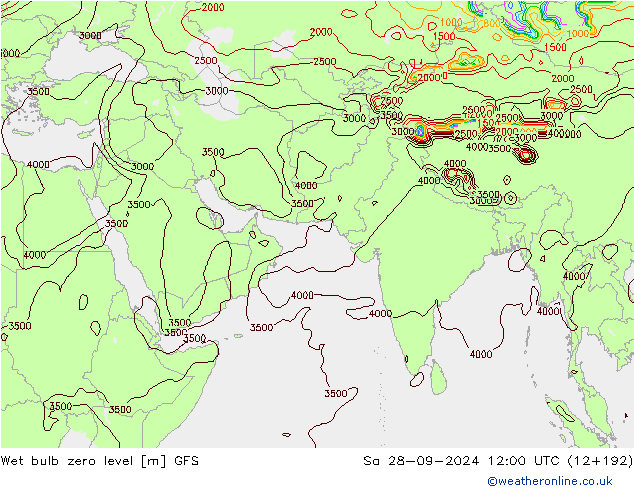 Wet bulb zero level GFS Září 2024