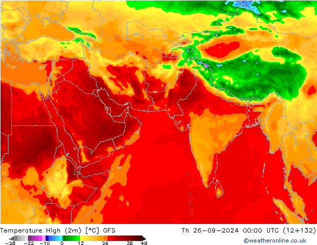 Temperature High (2m) GFS Th 26.09.2024 00 UTC