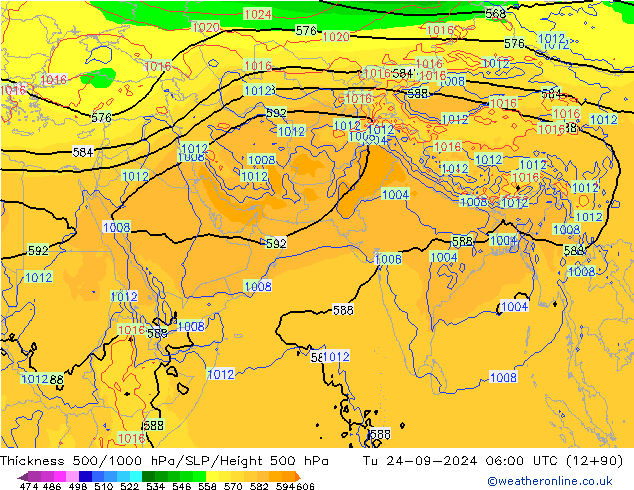 Thck 500-1000hPa GFS Ter 24.09.2024 06 UTC