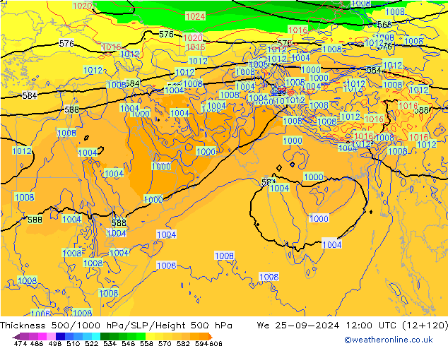 Thck 500-1000hPa GFS mer 25.09.2024 12 UTC