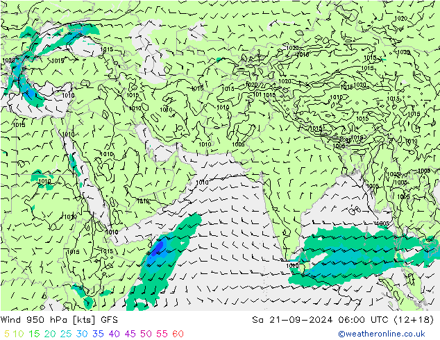 Rüzgar 950 hPa GFS Cts 21.09.2024 06 UTC