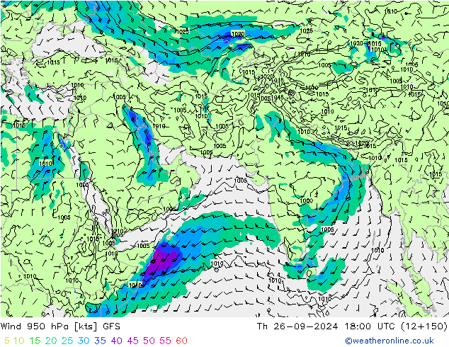 Wind 950 hPa GFS Th 26.09.2024 18 UTC