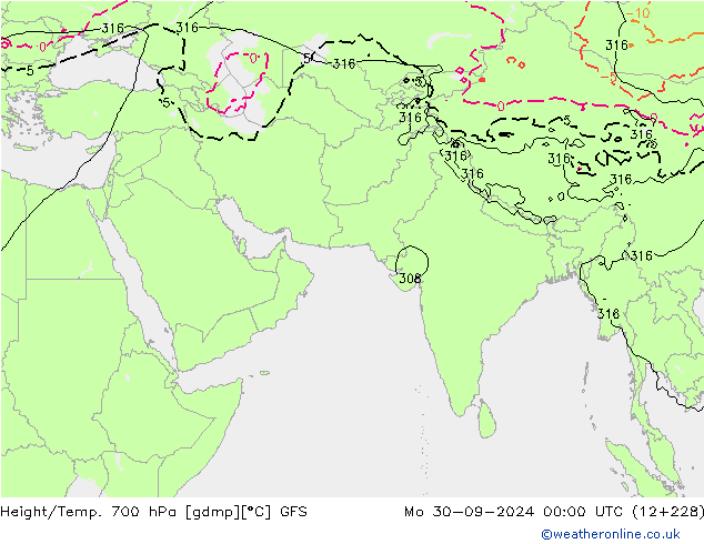 Height/Temp. 700 hPa GFS Mo 30.09.2024 00 UTC