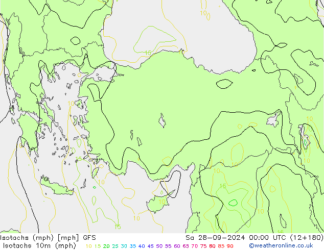 Isotachs (mph) GFS сб 28.09.2024 00 UTC