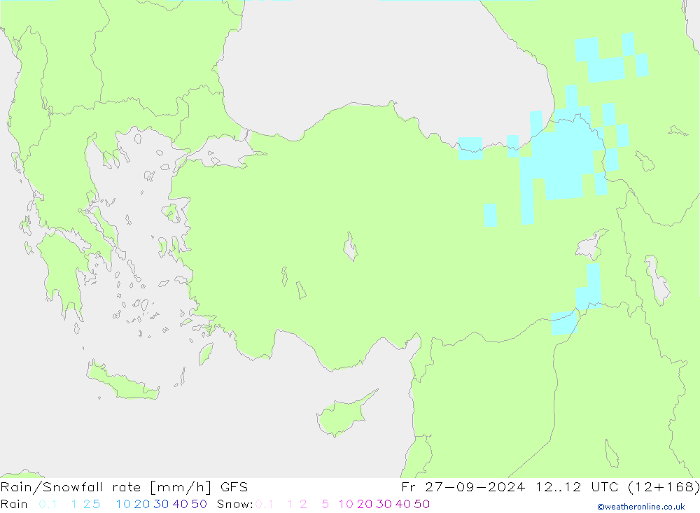 Rain/Snowfall rate GFS Fr 27.09.2024 12 UTC