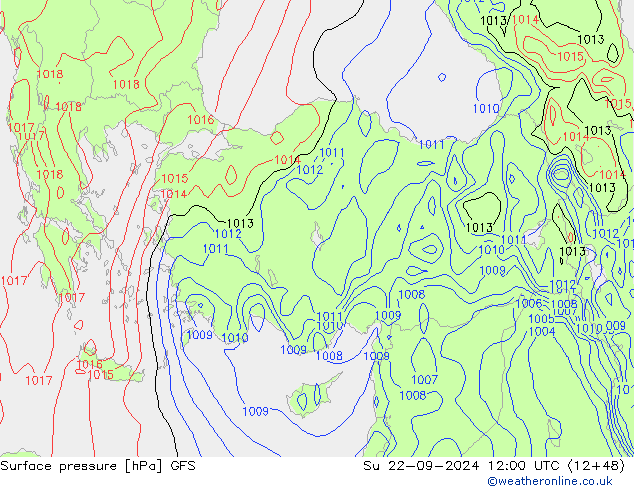 pressão do solo GFS Dom 22.09.2024 12 UTC