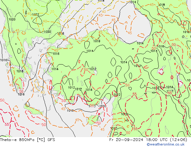 Theta-e 850hPa GFS Fr 20.09.2024 18 UTC