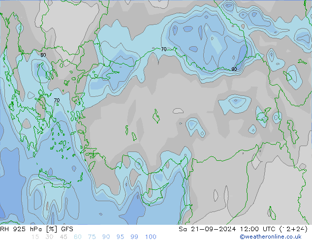 RH 925 hPa GFS Sa 21.09.2024 12 UTC