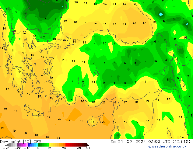 Rosný bod GFS So 21.09.2024 03 UTC