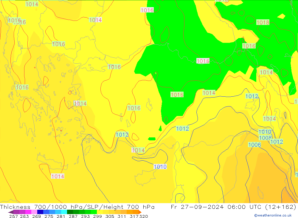 Thck 700-1000 hPa GFS Pá 27.09.2024 06 UTC