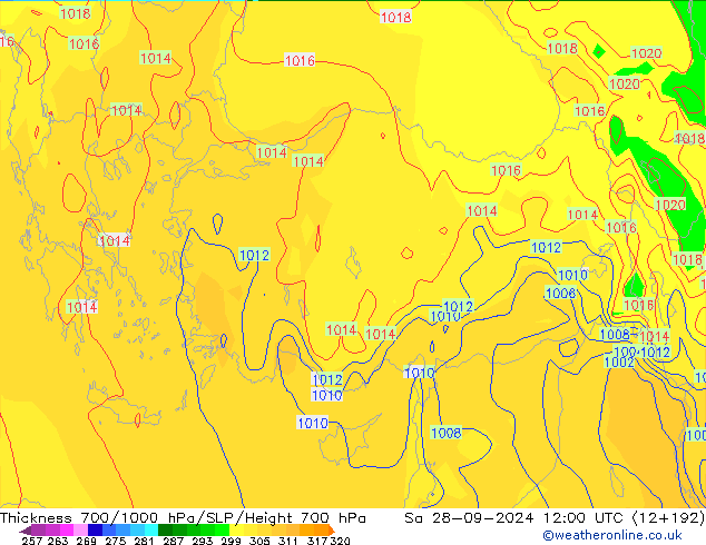 Thck 700-1000 hPa GFS Sa 28.09.2024 12 UTC