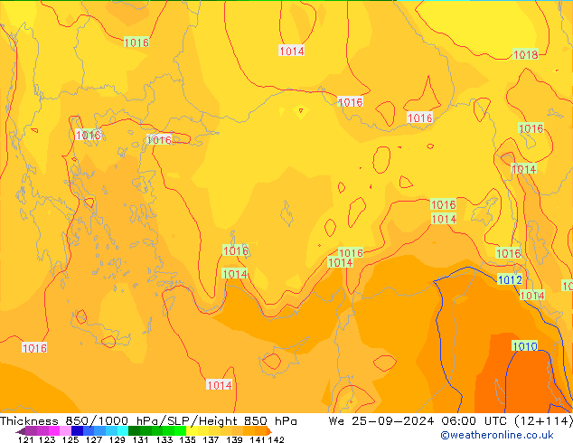 Thck 850-1000 hPa GFS We 25.09.2024 06 UTC