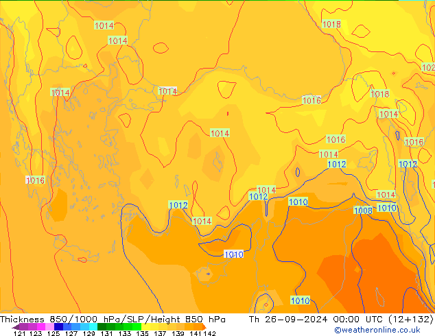 Thck 850-1000 hPa GFS Qui 26.09.2024 00 UTC