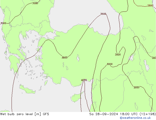 Wet bulb zero level GFS Sa 28.09.2024 18 UTC