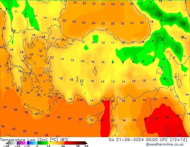 Temperature Low (2m) GFS Sa 21.09.2024 00 UTC