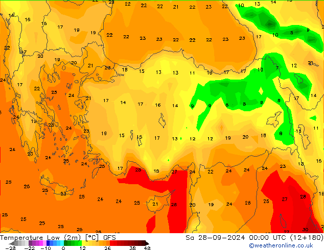 Темпер. мин. (2т) GFS сб 28.09.2024 00 UTC