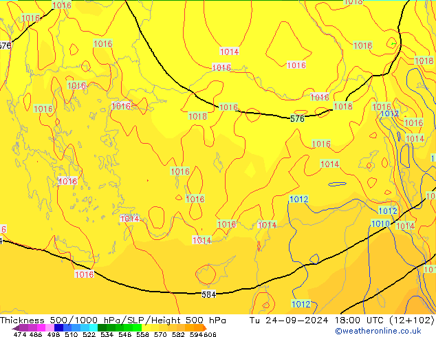 Schichtdicke 500-1000 hPa GFS Di 24.09.2024 18 UTC