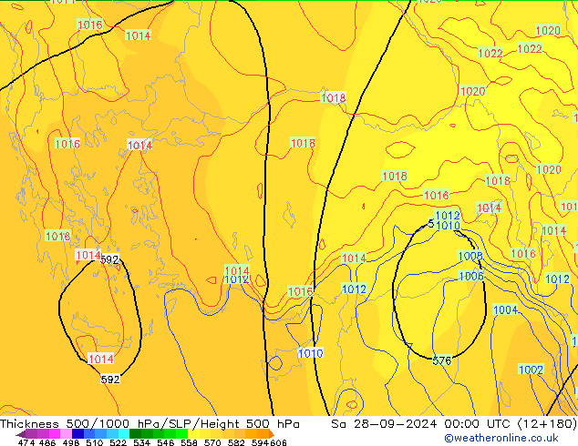 Thck 500-1000гПа GFS сб 28.09.2024 00 UTC