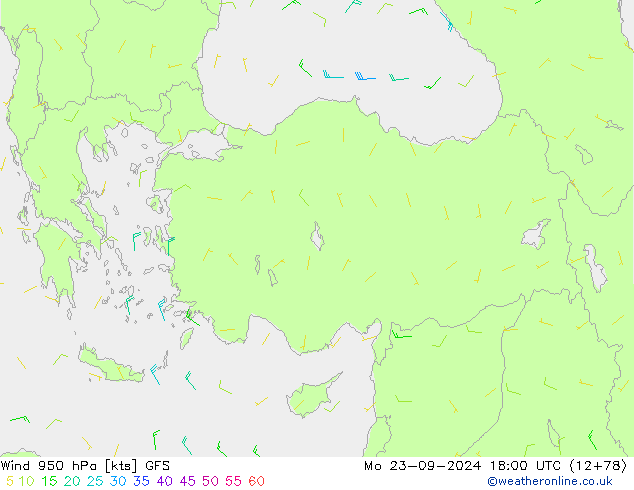 Rüzgar 950 hPa GFS Pzt 23.09.2024 18 UTC