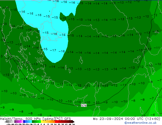 Yükseklik/Sıc. 500 hPa GFS Pzt 23.09.2024 00 UTC