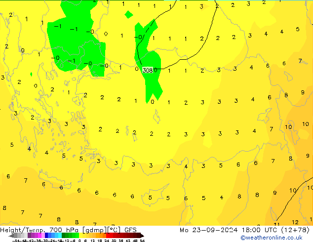 Height/Temp. 700 hPa GFS Seg 23.09.2024 18 UTC