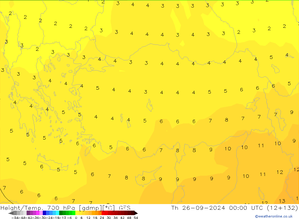 Height/Temp. 700 hPa GFS Qui 26.09.2024 00 UTC