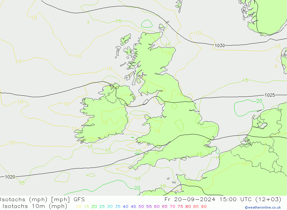 Isotaca (mph) GFS vie 20.09.2024 15 UTC