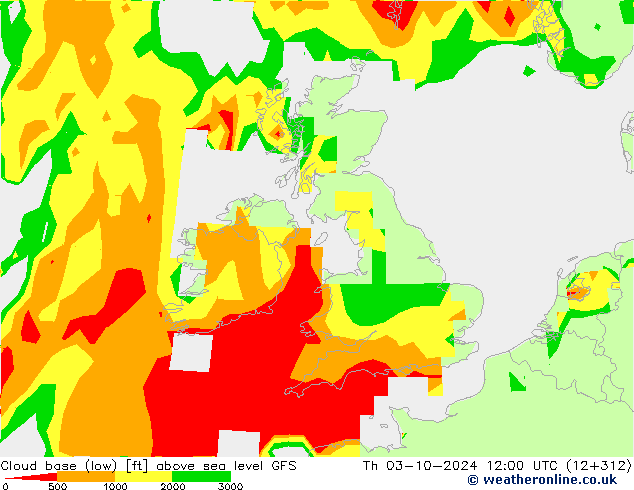 Cloud base (low) GFS Th 03.10.2024 12 UTC