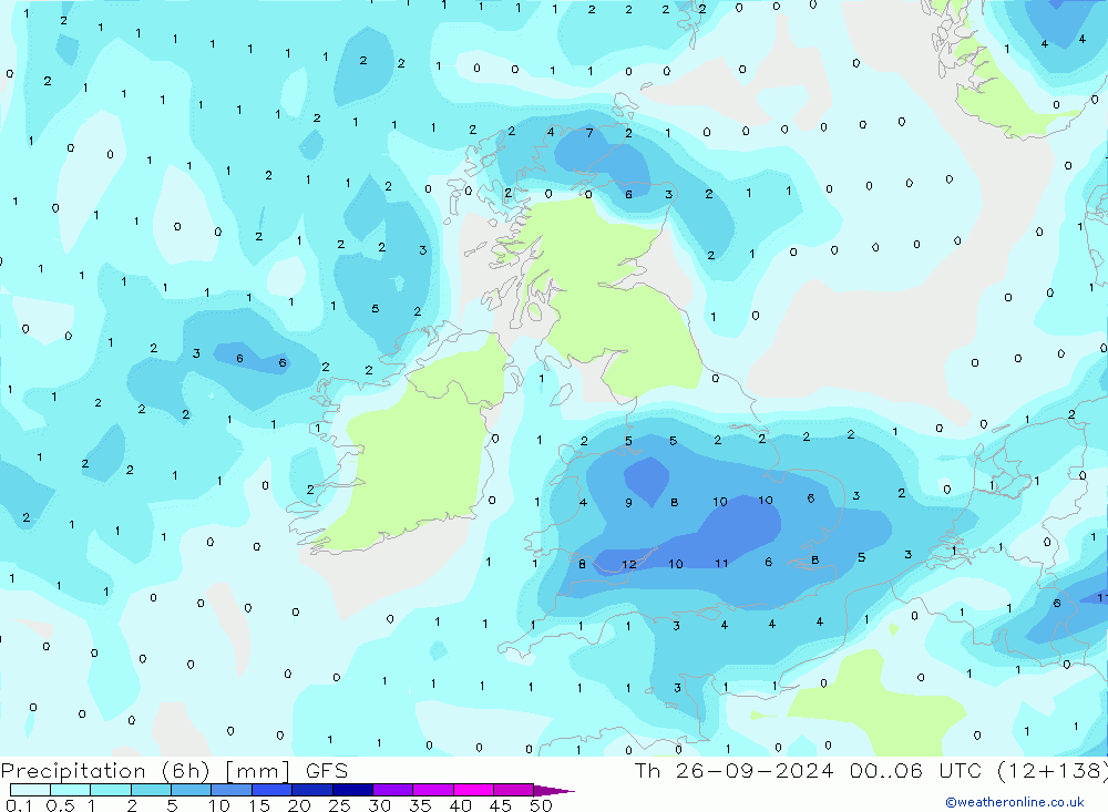 Z500/Rain (+SLP)/Z850 GFS czw. 26.09.2024 06 UTC