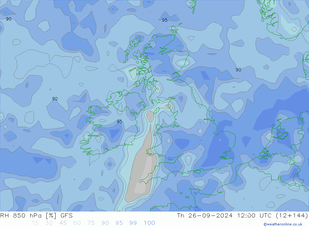 RH 850 hPa GFS gio 26.09.2024 12 UTC