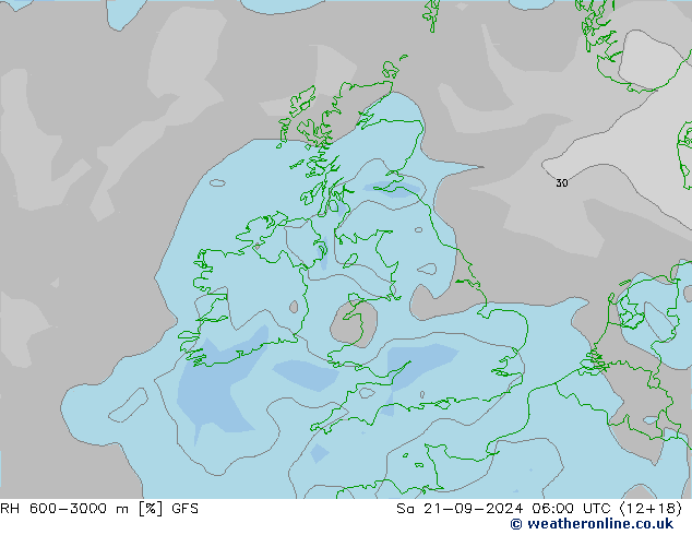 Humidité rel. 600-3000 m GFS sam 21.09.2024 06 UTC