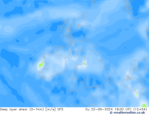 Deep layer shear (0-1km) GFS Paz 22.09.2024 18 UTC