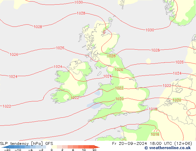 Druktendens (+/-) GFS vr 20.09.2024 18 UTC