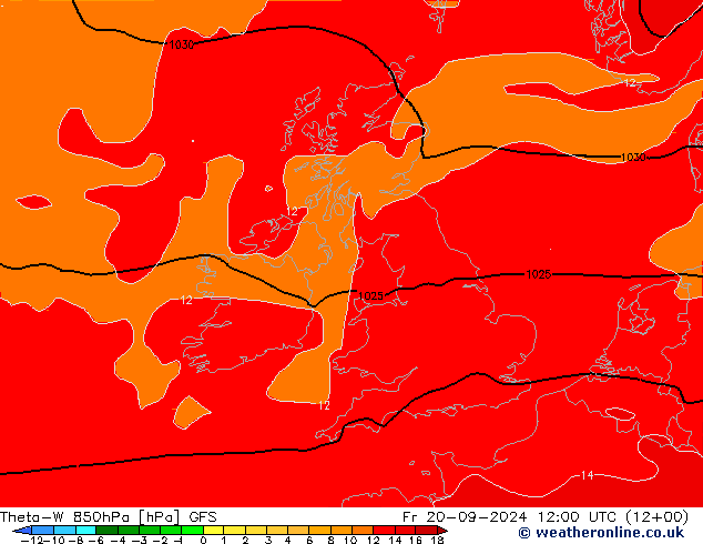 Theta-W 850hPa GFS vie 20.09.2024 12 UTC