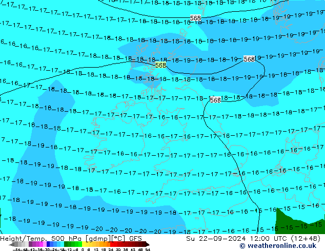 Height/Temp. 500 гПа GFS Вс 22.09.2024 12 UTC