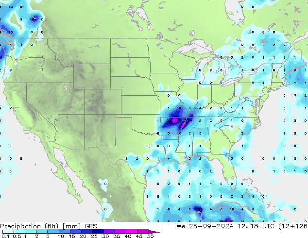 Precipitação (6h) GFS Qua 25.09.2024 18 UTC