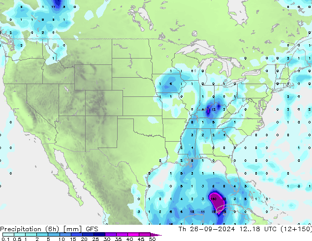 Precipitazione (6h) GFS gio 26.09.2024 18 UTC